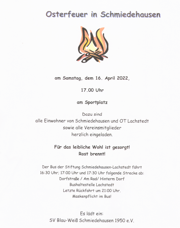 Einladung zum Osterfeuer 2022